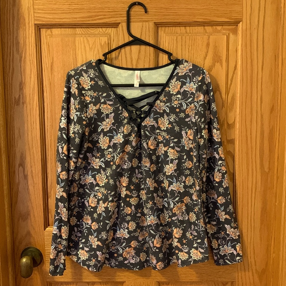 Flower Striped Long Sleeved V-neck